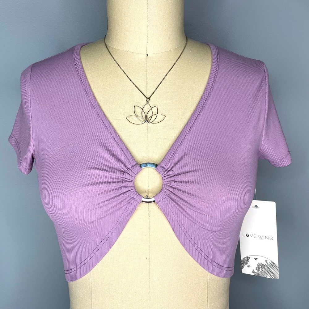 2/$20 Crop Top - O Ring Ribbed Purple